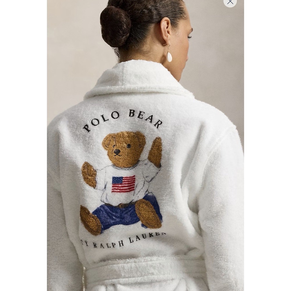 POLO Ralph Lauren Flag BEAR Cotton Terry Wrap Robe Small Medium NEW $298